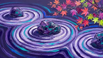 Ilustración: jardín de arena rastrillada con piedras colocadas con intención.
